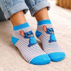 Disney Lilo & Stitch Striped Women's Plush Fuzzy Socks Blue NWT Size 9-13‎